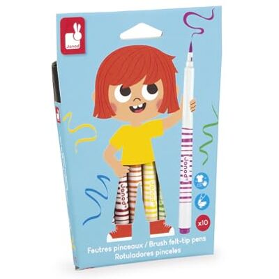 Janod 10 wasbare viltstiften penseelpunten verschillende kleuren wasbare inkt kleuren voor kinderen creatieve hobby's en handmatige activiteiten vanaf 3 jaar J07411 Janod 10 wasbare viltstiften penseelpunten verschillende kleuren wasbare inkt kleuren voor kinderen creatieve hobby's en handmatige activiteiten vanaf 3 jaar J07411