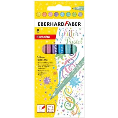 Eberhard Faber 551009 glitterstiften in 8 intensieve pastelkleuren, stiftdikte 3 mm, wasbaar in kartonnen etui, voor decoreren, tekenen, knutselen en schrijven Eberhard Faber 551009 glitterstiften in 8 intensieve pastelkleuren, stiftdikte 3 mm, wasbaar in kartonnen etui, voor decoreren, tekenen, knutselen en schrijven