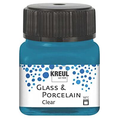 KREUL 16215 Glass & Porcelain Clear cyaan blauw in glas van 20 ml transparante verf voor glas en porselein op waterbasis sneldrogend transparant KREUL 16215 Glass & Porcelain Clear cyaan blauw in glas van 20 ml transparante verf voor glas en porselein op waterbasis sneldrogend transparant