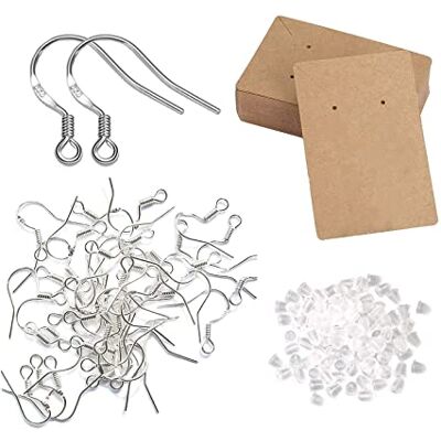 Lwtsrp 100 stuks hypoallergene oorbelhaken, zilveren oorbelhaken, voor het maken van sieraden, doe-het-zelf, zilver, rubber, kraftpapier Lwtsrp 100 stuks hypoallergene oorbelhaken, zilveren oorbelhaken, voor het maken van sieraden, doe-het-zelf, zilver, rubber, kraftpapier