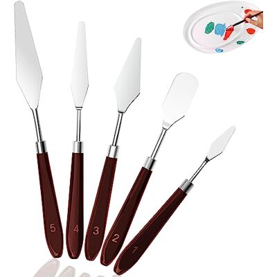 Fousenuk 5 stuks professionele roestvrijstalen spatels voor acrylverf, kleine olievormen Fousenuk 5 stuks professionele roestvrijstalen spatels voor acrylverf, kleine olievormen