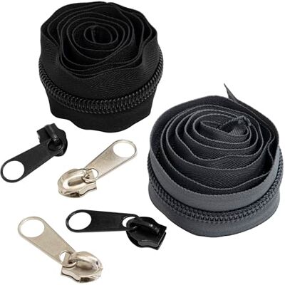 AERZETIX Set van 2 1 m spiraalritssluitingen nr. 10 van nylon in de kleur zwart en donkergrijs + 4 niet-afsluitbare ritsen van metaal in de kleur zilver en zwart AERZETIX Set van 2 1 m spiraalritssluitingen nr. 10 van nylon in de kleur zwart en donkergrijs + 4 niet-afsluitbare ritsen van metaal in de kleur zilver en zwart