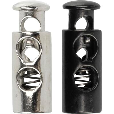 AERZETIX Set van 10 cilindrische koordstoppers met veer met 2 gaten zwart en zilver 4,5 mm openingen metaal doe-het-zelf creaties met veters voor kleding AERZETIX Set van 10 cilindrische koordstoppers met veer met 2 gaten zwart en zilver 4,5 mm openingen metaal doe-het-zelf creaties met veters voor kleding
