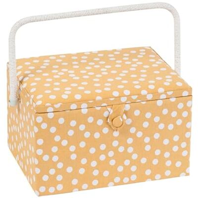 Hobby Gift Exclusieve grote naaidoos, opbergdoos voor handwerk, accessoiredienblad, pad, handvat van pvc, 23,5 x 31 x 20 cm, okerkleurige stippen Hobby Gift Exclusieve grote naaidoos, opbergdoos voor handwerk, accessoiredienblad, pad, handvat van pvc, 23,5 x 31 x 20 cm, okerkleurige stippen