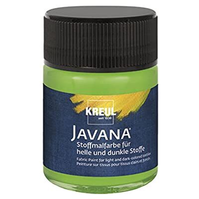 KREUL Javana verf voor lichte en donkere stoffen, glanzende kleur op waterbasis met pasteutisch karakter, glas van 50 ml, bladgroen, 624554 KREUL Javana verf voor lichte en donkere stoffen, glanzende kleur op waterbasis met pasteutisch karakter, glas van 50 ml, bladgroen, 624554