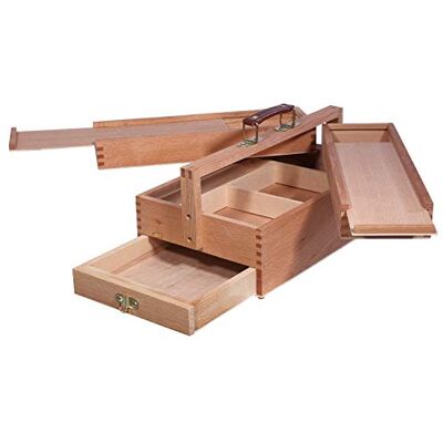 Artina houten opbergdoos voor schilderbenodigdheden 39 x 23 x 17,5 cm, 4 vakken met handvat, ideaal als naaidoos, knutselen, kunstenaarskoffer, zeer praktische kleppen Artina houten opbergdoos voor schilderbenodigdheden 39 x 23 x 17,5 cm, 4 vakken met handvat, ideaal als naaidoos, knutselen, kunstenaarskoffer, zeer praktische kleppen