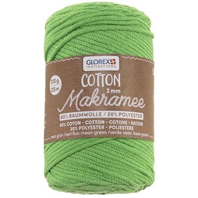 GLOREX 5 1008 37 macramékatoen 2 mm, 250 g, neongroen, lengte 225 m, drievoudig gedraaid katoengaren, 100% katoen, voor haken, breien, knopen en knutselen GLOREX 5 1008 37 macramékatoen 2 mm, 250 g, neongroen, lengte 225 m, drievoudig gedraaid katoengaren, 100% katoen, voor haken, breien, knopen en knutselen
