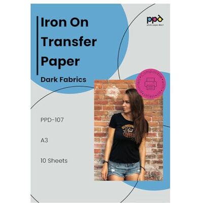 PPD A3 x 10 vellen PREMIUM Inkjet T-shirt Transfer Papier, Transfer folie speciaal voor donkere textiel, strijkijzers en thermische pers -107-10 PPD A3 x 10 vellen PREMIUM Inkjet T-shirt Transfer Papier, Transfer folie speciaal voor donkere textiel, strijkijzers en thermische pers -107-10