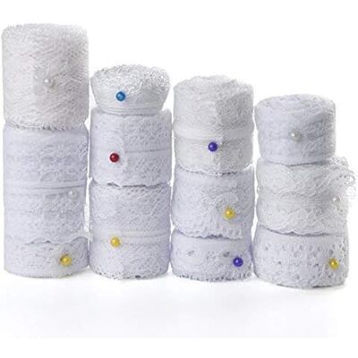 FEPITO 12 rollen kanten lint voor naaien en bruiloft geschulpte decoratie, wit, 39,6 m FEPITO 12 rollen kanten lint voor naaien en bruiloft geschulpte decoratie, wit, 39,6 m