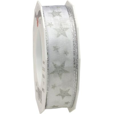 PRÄSENT Arctics band met metalen rand wit/zilver rol van 20 m 25 mm PRÄSENT Arctics band met metalen rand wit/zilver rol van 20 m 25 mm