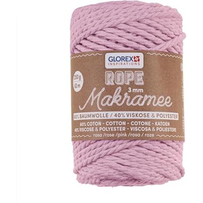 GLOREX 5 1007 30 macramétouw, gedraaid, superzacht, 60% katoen, 40% viscose, roze, lengte 63 m, 3 mm, 250 g GLOREX 5 1007 30 macramétouw, gedraaid, superzacht, 60% katoen, 40% viscose, roze, lengte 63 m, 3 mm, 250 g