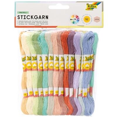 Folia 23993 Borduurgaren pastel, 100% katoen, 52 dokken à 8 m in 26 kleuren gesorteerd, voor borduren, knopen en knutselen Folia 23993 Borduurgaren pastel, 100% katoen, 52 dokken à 8 m in 26 kleuren gesorteerd, voor borduren, knopen en knutselen