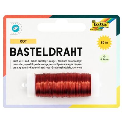 Folia 79220 koperdraad, rood, 1 spoel 0,3 mm x 80 m, ideaal voor knutselwerk, composities en containers Folia 79220 koperdraad, rood, 1 spoel 0,3 mm x 80 m, ideaal voor knutselwerk, composities en containers