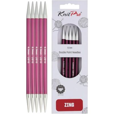 KnitPro Zing dubbele puntnaalden 20 cm Amerikaanse maat 10 (6 mm) KnitPro Zing dubbele puntnaalden 20 cm Amerikaanse maat 10 (6 mm)