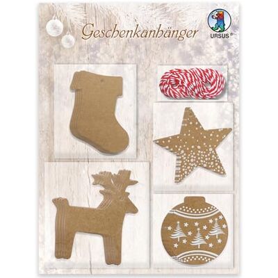 Ursus 41300001F Set van 20 kerstcadeaulabels met 3 m koord, 4 motieven, kraftpapieren etiketten om te versieren en te schrijven Ursus 41300001F Set van 20 kerstcadeaulabels met 3 m koord, 4 motieven, kraftpapieren etiketten om te versieren en te schrijven