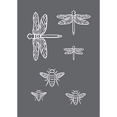 Rayher 45125000 Insectenpatroon, DIN A5 (14,8 x 21,0 cm), grijs/wit, zelfklevend, herbruikbaar, 3 stuks. met rakel, zeefdruktechniek, libel, bij Rayher 45125000 Insectenpatroon, DIN A5 (14,8 x 21,0 cm), grijs/wit, zelfklevend, herbruikbaar, 3 stuks. met rakel, zeefdruktechniek, libel, bij