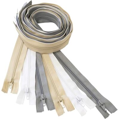 AERZETIX Set van 6 spiraalritssluitingen nr. 5 90 cm deelbaar met schuif van metaal nylon polyester kleur lichtbeige grijs en wit AERZETIX Set van 6 spiraalritssluitingen nr. 5 90 cm deelbaar met schuif van metaal nylon polyester kleur lichtbeige grijs en wit