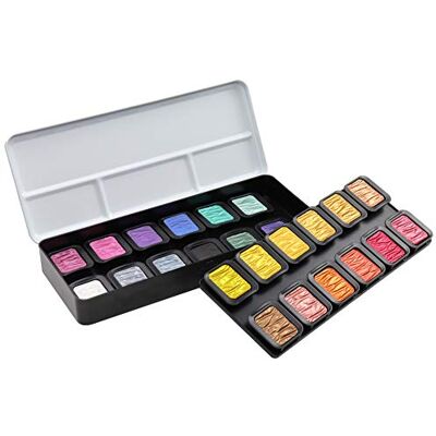 FINETEC Essential Parelmoer aquarelset 24 kleuren iriserende effecten en flip-flop ethische mica hoge pigmentatie en lichtechtheid ideaal voor kunstenaars en kalligrafie FINETEC Essential Parelmoer aquarelset 24 kleuren iriserende effecten en flip-flop ethische mica hoge pigmentatie en lichtechtheid ideaal voor kunstenaars en kalligrafie