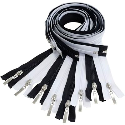 AERZETIX Set van 8 spiraalritssluitingen nr. 5 75 cm deelbaar met decoratieve trekker van nylon polyester metaal kleur wit en zwart AERZETIX Set van 8 spiraalritssluitingen nr. 5 75 cm deelbaar met decoratieve trekker van nylon polyester metaal kleur wit en zwart