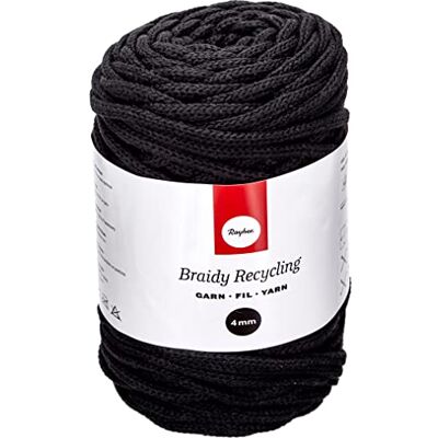 Rayher Braidy 42010576 gerecycled garen, gevlochten, 4 mm diameter, zwart, 250 g, lengte: ca. 65 m, breigaren, haakgaren, textiel en doe-het-zelf Rayher Braidy 42010576 gerecycled garen, gevlochten, 4 mm diameter, zwart, 250 g, lengte: ca. 65 m, breigaren, haakgaren, textiel en doe-het-zelf