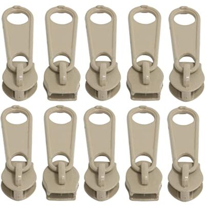 AERZETIX C62858 Set van 10 niet-afsluitbare ritslopers voor spiraalvormige ritssluiting kleur: donkerbeige metaal rok jurk lederwaren maken kussen AERZETIX C62858 Set van 10 niet-afsluitbare ritslopers voor spiraalvormige ritssluiting kleur: donkerbeige metaal rok jurk lederwaren maken kussen