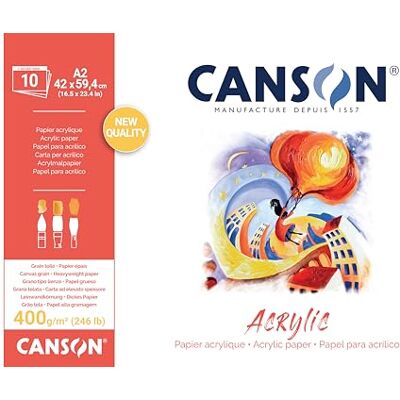 Canson Acryl Acrylpapier, korrel canvas, 400 g/m², blok gelijmd aan de lange zijde, A2, 42 x 59,4 cm, natuurlijk wit Canson Acryl Acrylpapier, korrel canvas, 400 g/m², blok gelijmd aan de lange zijde, A2, 42 x 59,4 cm, natuurlijk wit