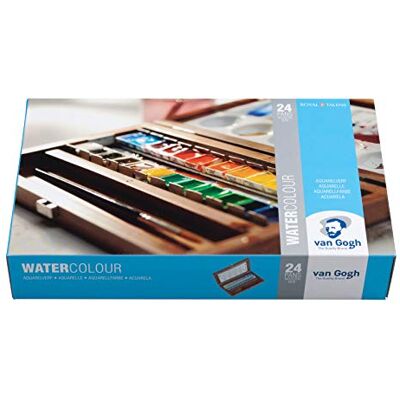 Van Gogh aquarelverfset, houten doos, 24 halfschalen + 3 accessoires Van Gogh aquarelverfset, houten doos, 24 halfschalen + 3 accessoires