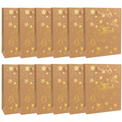 Idena 12 stuks kerstcadeauzakjes van papier met gouden kerstmotieven 18 x 23 cm, 12 stuks Idena 12 stuks kerstcadeauzakjes van papier met gouden kerstmotieven 18 x 23 cm, 12 stuks