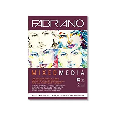 Fabriano Unbekannt Mixed Media Block, A4, 250 g/m², voor nat en droog schilderen, wit, set van 40 vellen Fabriano Unbekannt Mixed Media Block, A4, 250 g/m², voor nat en droog schilderen, wit, set van 40 vellen