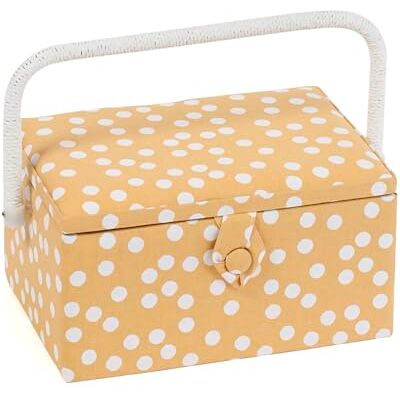 Hobby Gift Exclusieve middelgrote naaidoos, opbergdoos voor knutselen, accessoirebak, pin-bol, pvc-handvat, 18,5 x 25,5 x 14,5 cm, okerkleurige stippen Hobby Gift Exclusieve middelgrote naaidoos, opbergdoos voor knutselen, accessoirebak, pin-bol, pvc-handvat, 18,5 x 25,5 x 14,5 cm, okerkleurige stippen