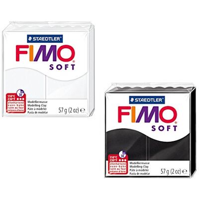 Staedtler FIMO zachte klei klei klei 2 blokken van elk 57 g in zwart en wit, zachte klei uithardend voor beginners en hobbykunstenaars voor het snijden van sieraden en decoratieve accessoires Staedtler FIMO zachte klei klei klei 2 blokken van elk 57 g in zwart en wit, zachte klei uithardend voor beginners en hobbykunstenaars voor het snijden van sieraden en decoratieve accessoires