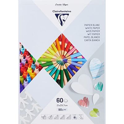 Clairefontaine 97241C blok met 60 vellen wit papier formaat A4 (21 x 29,7 cm) papier 90 g/m² voor knutselen en tekeningen creatieve vrijetijdsbesteding voor kinderen en volwassenen Clairefontaine 97241C blok met 60 vellen wit papier formaat A4 (21 x 29,7 cm) papier 90 g/m² voor knutselen en tekeningen creatieve vrijetijdsbesteding voor kinderen en volwassenen