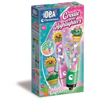 Clementoni Idea 18397 Create Your Highlighters Garden, creatieve set voor kinderen van 6 jaar en personaliseerbare markeerstiften met decoraties en figuren Clementoni Idea 18397 Create Your Highlighters Garden, creatieve set voor kinderen van 6 jaar en personaliseerbare markeerstiften met decoraties en figuren