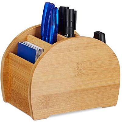 Relaxdays Pennenhouder van bamboe met 4 vakken, natuurlijke look, bureau-organizer voor kantoorbenodigdheden, natuur, grootte, lichtbruin Relaxdays Pennenhouder van bamboe met 4 vakken, natuurlijke look, bureau-organizer voor kantoorbenodigdheden, natuur, grootte, lichtbruin