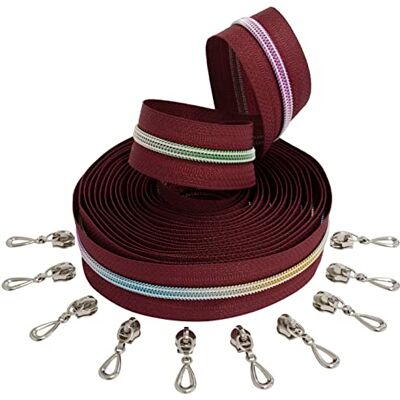 AERZETIX C62471x5-C62947x10 5 m spiraalrits set nr. 5 kleur: bordeaux/regenboog 10 sliders nr. 5 niet afsluitbaar kleur: zilver druppel nylon/metaal merceria AERZETIX C62471x5-C62947x10 5 m spiraalrits set nr. 5 kleur: bordeaux/regenboog 10 sliders nr. 5 niet afsluitbaar kleur: zilver druppel nylon/metaal merceria