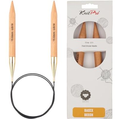 KnitPro Basix Ronde naald met punten van berkenhout, kabellengte 100 cm, kaliber 15 mm KnitPro Basix Ronde naald met punten van berkenhout, kabellengte 100 cm, kaliber 15 mm