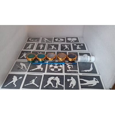Dazzle Glitter Tattoos Glitter Sport Tattoo Set bestaande uit 30 sjablonen + glitter + skaterlijm karate voetbal baseball Dazzle Glitter Tattoos Glitter Sport Tattoo Set bestaande uit 30 sjablonen + glitter + skaterlijm karate voetbal baseball