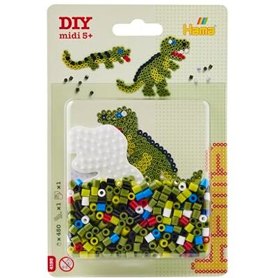 Hama Kralen klein blister ca. 450 smeltkralen, 1 dinosaurus geperforeerd paneel nr. 322 en strijkpapier Hama Kralen klein blister ca. 450 smeltkralen, 1 dinosaurus geperforeerd paneel nr. 322 en strijkpapier