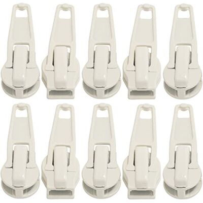 AERZETIX C62929 set van 10 zelfborgende schuifregelaars nr. 5 voor spiraal/nylon ritssluiting kleur: ecru metaal beschermhoes rok jurk lederwaren kussen AERZETIX C62929 set van 10 zelfborgende schuifregelaars nr. 5 voor spiraal/nylon ritssluiting kleur: ecru metaal beschermhoes rok jurk lederwaren kussen
