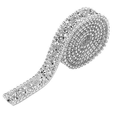HEEPDD Glitterlint van kristal, rol het op tot een rol of warmbevestiging, voor galajurken, riem, decoratie, 1 meter (zilver) HEEPDD Glitterlint van kristal, rol het op tot een rol of warmbevestiging, voor galajurken, riem, decoratie, 1 meter (zilver)