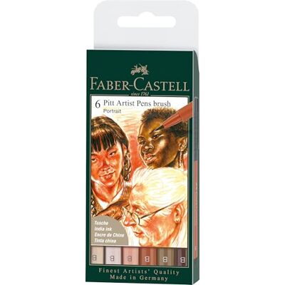 Faber-Castell Faber Castell 167167 Inktpotlood uit China PITT Artist pen B, kleurenmix portret, 6 stuks Faber-Castell Faber Castell 167167 Inktpotlood uit China PITT Artist pen B, kleurenmix portret, 6 stuks