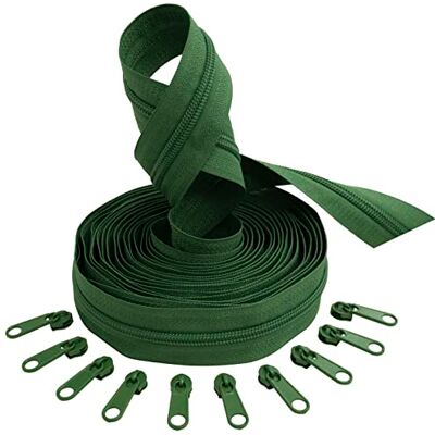 AERZETIX C62733x5-C62837x10 5m spiraalritssluiting set nr. 5 kleur: legergroen + 10 schuifregelaars nr. 5 niet afsluitbaar kleur: legergroen nylon/metaal fournituren AERZETIX C62733x5-C62837x10 5m spiraalritssluiting set nr. 5 kleur: legergroen + 10 schuifregelaars nr. 5 niet afsluitbaar kleur: legergroen nylon/metaal fournituren