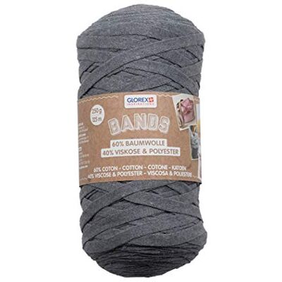 GLOREX super zachte macramé banden 60% katoen / 40% viscose voor haken, breien, strikken en textielpatronen 250 g ca. 125 m, grijs, 250 g GLOREX super zachte macramé banden 60% katoen / 40% viscose voor haken, breien, strikken en textielpatronen 250 g ca. 125 m, grijs, 250 g