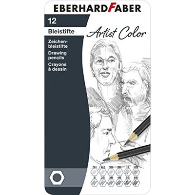 Eberhard Faber 516913 Artist Color tekenstiften met 12 verschillende hardheden, in metalen etui, voor schilderen, illustreren en tekenen Eberhard Faber 516913 Artist Color tekenstiften met 12 verschillende hardheden, in metalen etui, voor schilderen, illustreren en tekenen