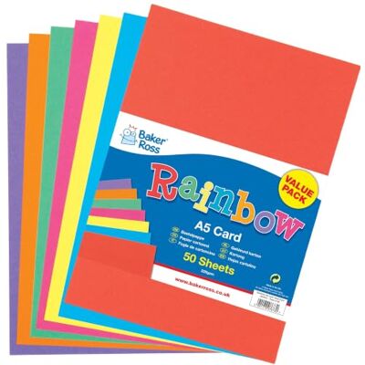 Baker Ross AV534 A5 kleurrijke regenboogkaart (220 g/m²), perfect voor kunst- en knutselactiviteiten van kinderen, collages, sjablonen maken en meer (50 stuks), gesorteerd Baker Ross AV534 A5 kleurrijke regenboogkaart (220 g/m²), perfect voor kunst- en knutselactiviteiten van kinderen, collages, sjablonen maken en meer (50 stuks), gesorteerd