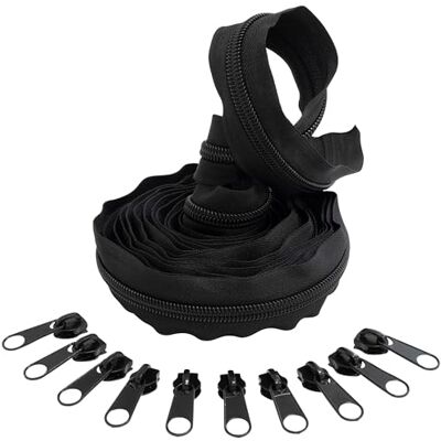 AERZETIX 5 m spiraalritssluiting set nr. 10 nylon in de kleur zwart + 10 niet-afsluitbare sliders nr. 10 van zwart metaal voor naaiproject kleding tassen AERZETIX 5 m spiraalritssluiting set nr. 10 nylon in de kleur zwart + 10 niet-afsluitbare sliders nr. 10 van zwart metaal voor naaiproject kleding tassen