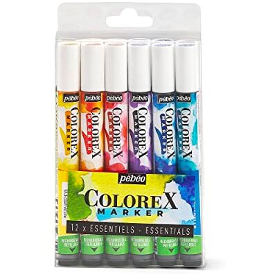 PEBEO Colorex inktmarker set van 12 Colorex inkt aquarel inkt primaire kleuren fluweelachtige weergave multi-tool tekenen voor alle ondergronden marker aanvullende kleuren PEBEO Colorex inktmarker set van 12 Colorex inkt aquarel inkt primaire kleuren fluweelachtige weergave multi-tool tekenen voor alle ondergronden marker aanvullende kleuren
