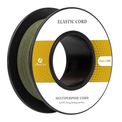 Abma Cord Elastische draden, 1 mm x 10 m, rond, elastisch koord, voor armbanden, maskers, halskettingen, sieraden, hoed, camping, legergroen Abma Cord Elastische draden, 1 mm x 10 m, rond, elastisch koord, voor armbanden, maskers, halskettingen, sieraden, hoed, camping, legergroen