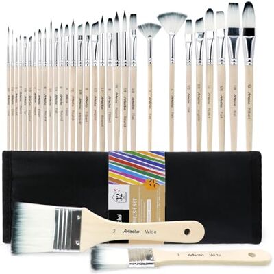 Artecho 32 professionele penselen voor aquarel, acryl en olieverf voor kunstenaars en volwassenen Artecho 32 professionele penselen voor aquarel, acryl en olieverf voor kunstenaars en volwassenen