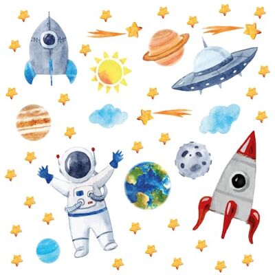 younikat Raamstickerset op transparante folie, 3 vellen DIN A4 met in totaal 46 stickers, met raketten sterren en planeten, dubbelzijdig en zelfklevend, vogelbescherming younikat Raamstickerset op transparante folie, 3 vellen DIN A4 met in totaal 46 stickers, met raketten sterren en planeten, dubbelzijdig en zelfklevend, vogelbescherming